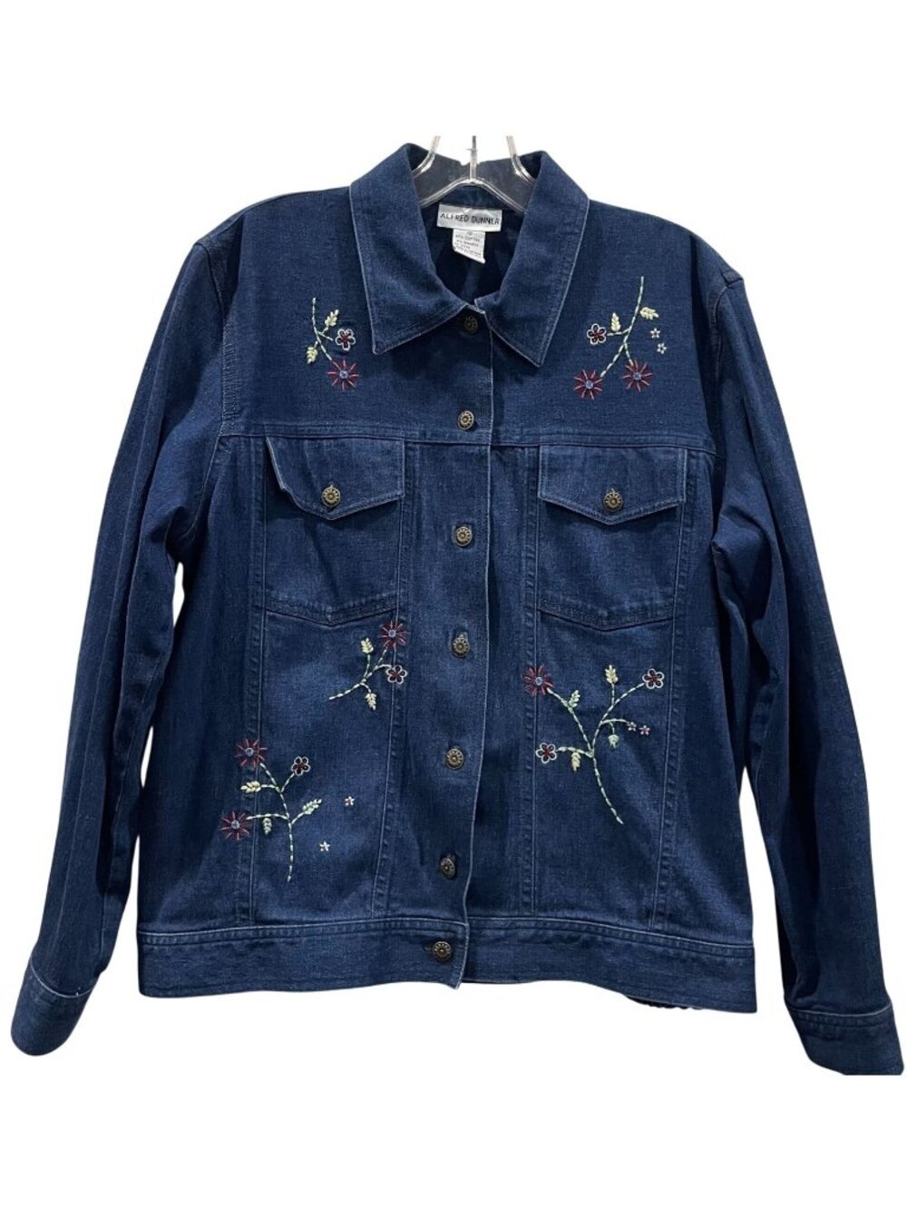 Vintage 90s Alfred Dunner Embroidered Floral Denim Jacket sz 10 Cottagecore Boho